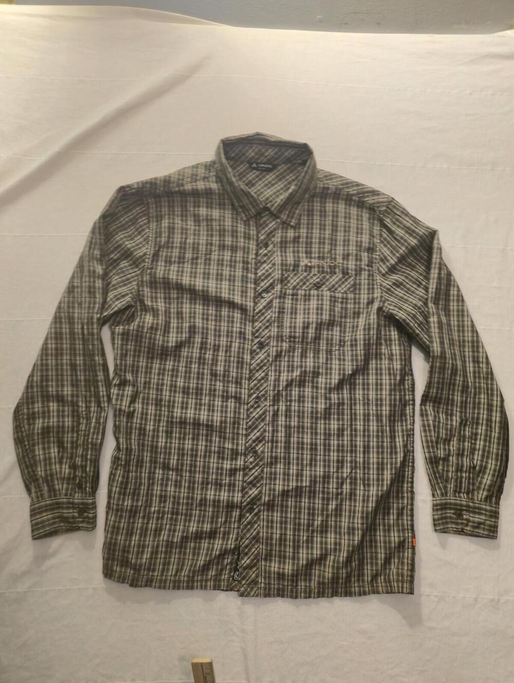 Vaude Plaid Long Sleeve Button-Up Shirt Men’s M Green Brown Gray Outdoor Casual